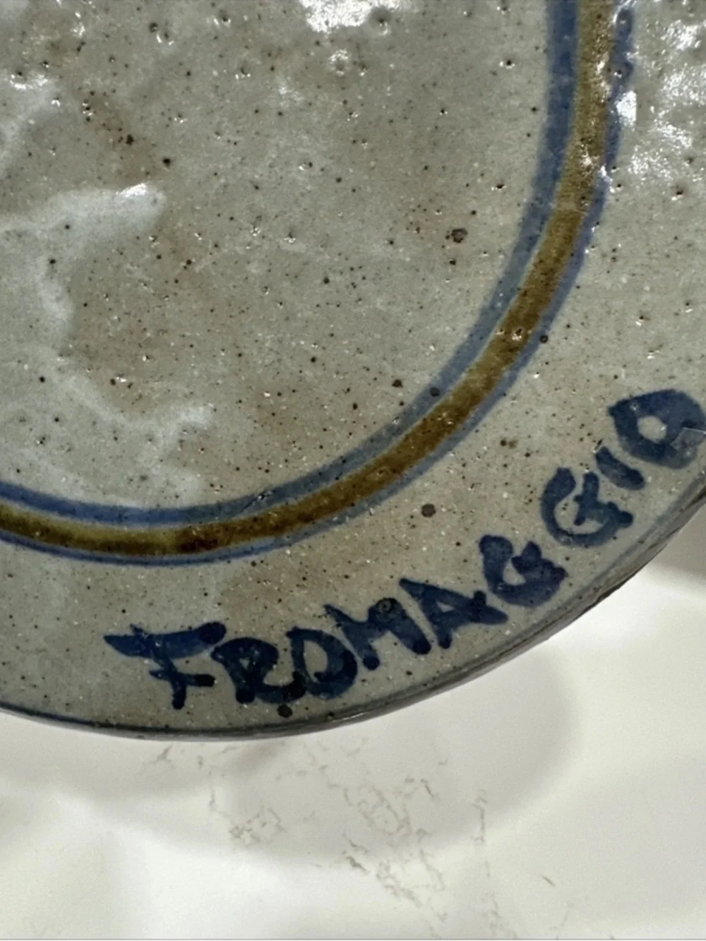 Pottery Cheese Serving Plate With Cheese In 4 Languages 10” Diameter